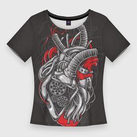 Женская футболка 3D Slim с принтом Механическое сердце стимпанк в Петрозаводске,  |  | Тематика изображения на принте: механизм | механика | мотор | орган | сердце | стимпанк