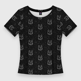 Женская футболка 3D Slim с принтом Хмурые Мордочки Котов Под Дождём в Петрозаводске,  |  | animals | beast | cat | cute | дождь | животные | звери | кот | котейка | котёнок | коты | котэ | кошка | кошки | милый | мордочки | узор | хмурые | чёрный