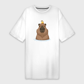 Платье-футболка хлопок с принтом Капибару с птичкой в Петрозаводске,  |  | capybara | водосвинка | грызун | грызуны | капибара | капибары | с птичкой