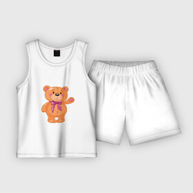 Детская пижама с шортами хлопок с принтом Милый плюшевый медвеженок в Петрозаводске,  |  | бурый | добрый | маленький | милый | плюшевый | топтыгин | улыбается
