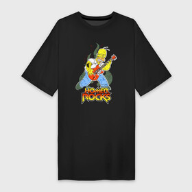 Платье-футболка хлопок с принтом Гомер  рок гитарист в Петрозаводске,  |  | cartoon | guitar | homer | rock | solo | гитара | гомер | мультфильм | рок | соло