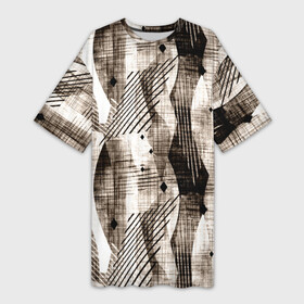 Платье-футболка 3D с принтом Абстрактный гранжевый коричнево бежевый в Петрозаводске,  |  | abstract | black | brown | brown beige | fashiona | geometric | grunge | lines | mesh | shapes | striped | stripes | white | абстрактный | белый | геометрический | гранжевый | коричнево бежевый | коричневый | линии | модный | молодежный | полосатый