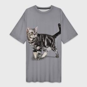 Платье-футболка 3D с принтом Британская мраморная кошечка в Петрозаводске,  |  | british | cat | cats | kitty | британская | британская мраморная | британские | британский | кот | котёнок | котик | котята | кошечка | кошка | серый кот