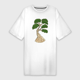 Платье-футболка хлопок с принтом Бонсай стилизованный в витражной технике в Петрозаводске,  |  | бонсай | витраж | дерево | зеленый | коричневый | крона | ствол | стилизованный