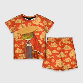 Детский костюм с шортами 3D с принтом Самурай хранитель в Петрозаводске,  |  | воин | жаба | лягуха | лягушка | самурай | старый самурай | япония