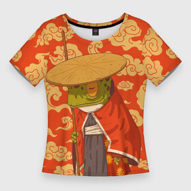 Женская футболка 3D Slim с принтом Самурай хранитель в Петрозаводске,  |  | воин | жаба | лягуха | лягушка | самурай | старый самурай | япония