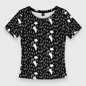 Женская футболка 3D Slim с принтом Кошки Под Дождём в Петрозаводске,  |  | animals | beast | cat | cute | дождь | животные | звери | кот | котейка | котёнок | котик | котики | коты | котэ | кошка | кошки | милый | узор | чёрный