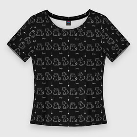 Женская футболка 3D Slim с принтом Сидящие Коты и Кошки в Петрозаводске,  |  | animals | beast | cat | cute | животные | звери | кот | котейка | котёнок | котик | котики | коты | котэ | кошка | кошки | милый | сидящие | узор | чёрный