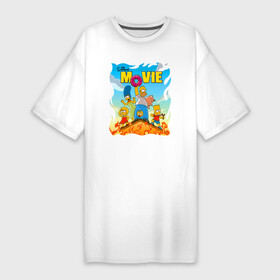Платье-футболка хлопок с принтом The Simpsons movie  семейка прячется от пожара на крыше в Петрозаводске,  |  | bart | cartoon | donut | fire | homer | lisa | maggie | marge | pucker | simpsons | барт | гомер | лиза | мардж | мультфильм | мэгги | пожар | пончик | пуккер | симпсоны