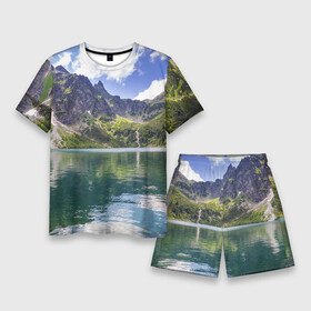 Мужской костюм с шортами 3D с принтом Прозрачное горное озеро в Петрозаводске,  |  | clouds | forest | lake | mountains | nature | sky | stones | summer | горы | камни | лес | лето | небо | облака | озеро | природа